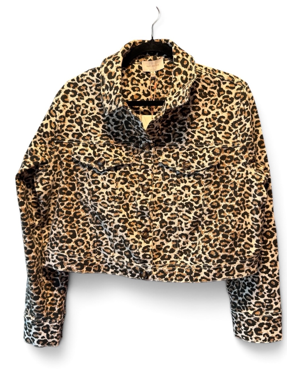 Sugar Lips Leopard Print Cropped Denim Jean Jacket NWT Medium